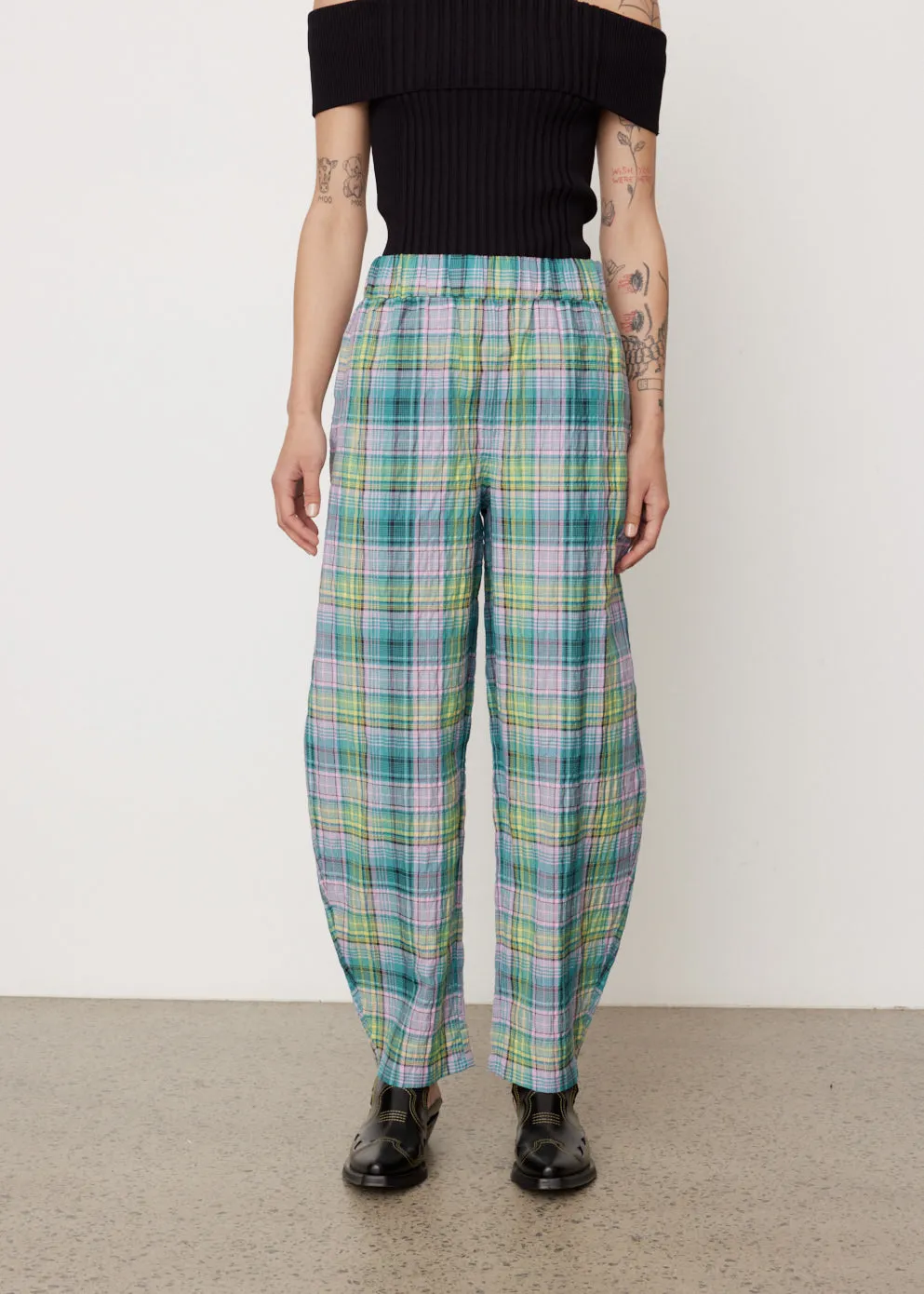 Seersucker Check Elasticated Pants