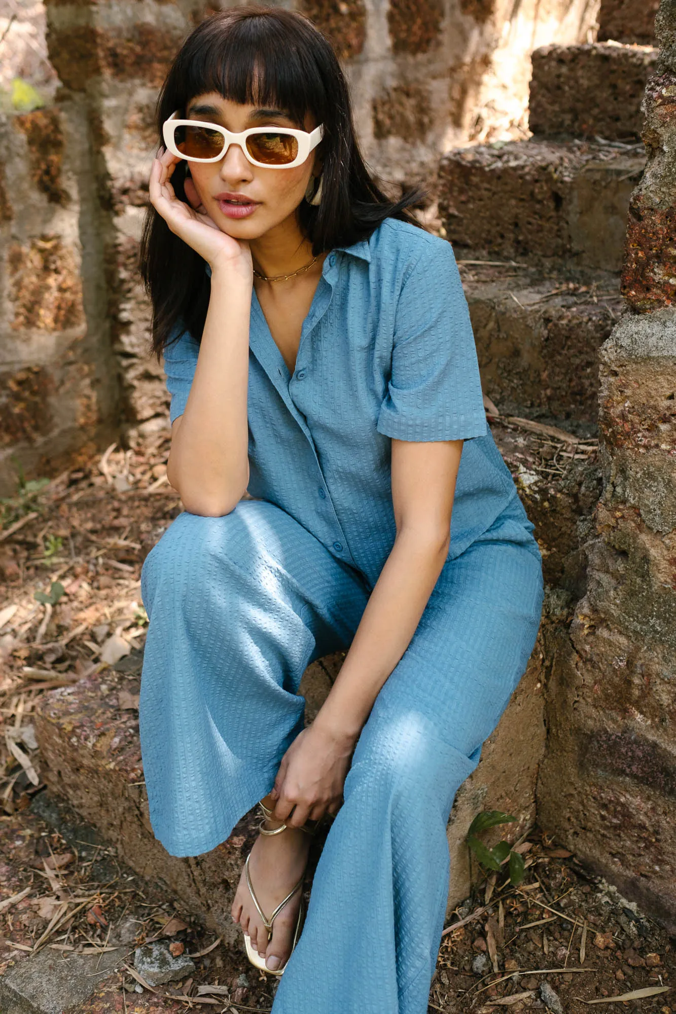 Seersucker Co-ord Set with Oversized Shirt and Oversized Pants