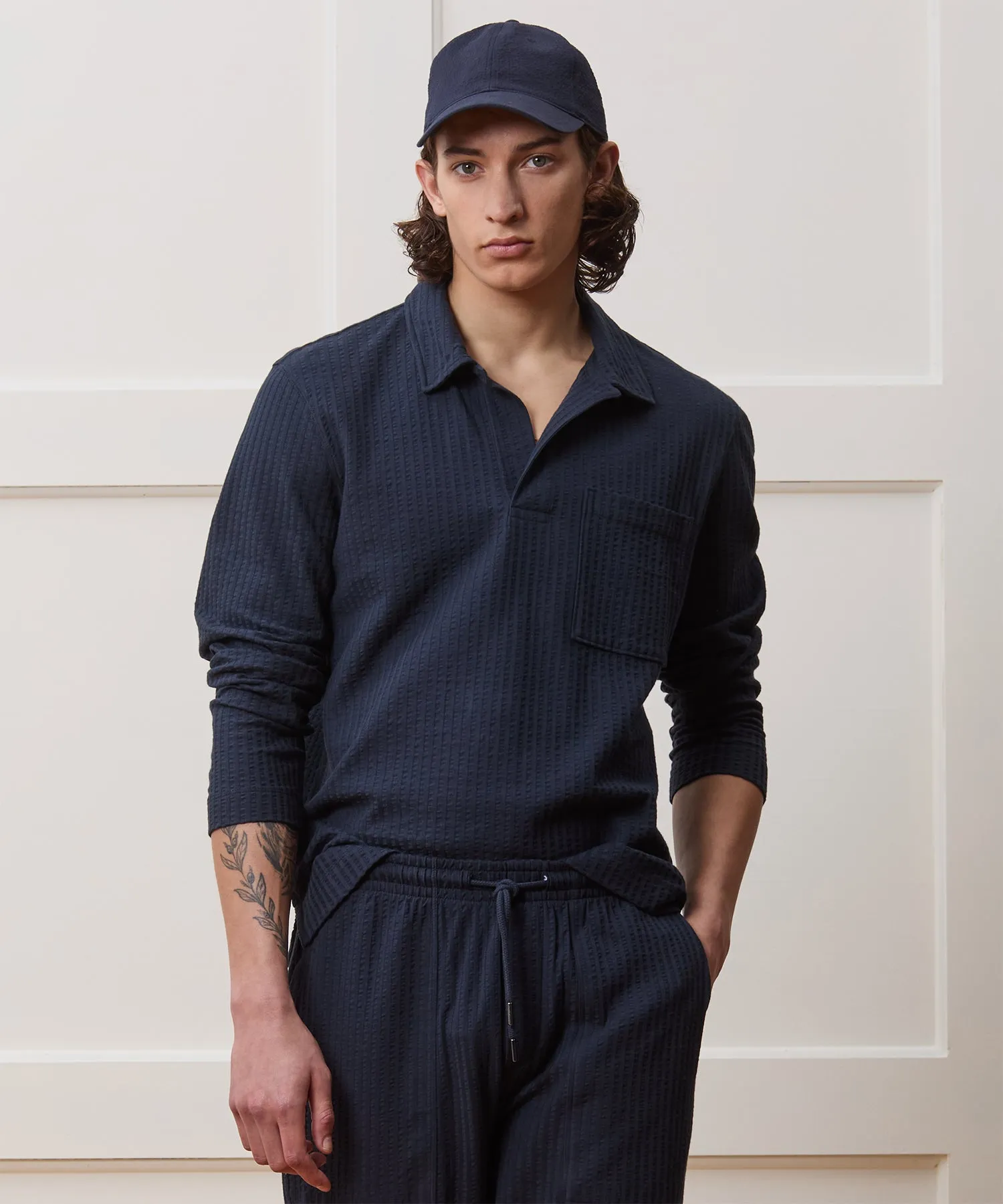 Seersucker Pant Set in Navy