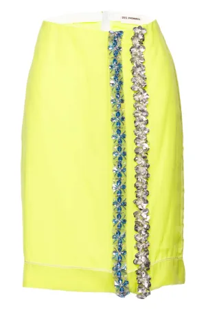 Sequin Embroidered Borders Lime Mini Skirt