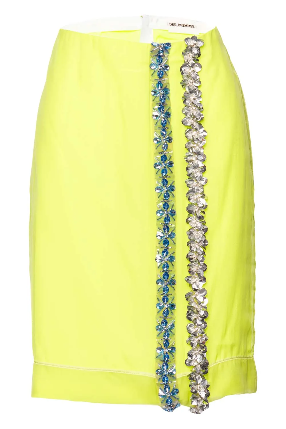 Sequin Embroidered Borders Lime Mini Skirt