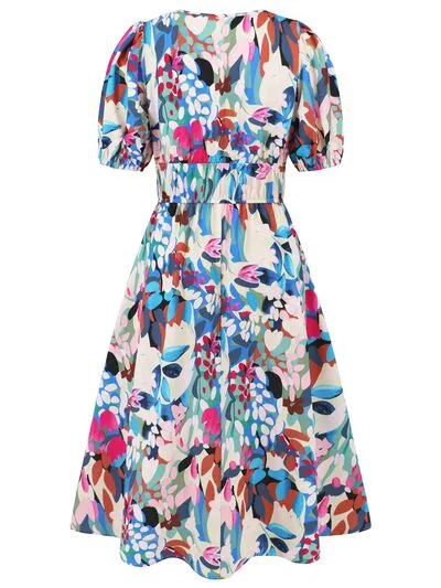 Serena Ruched Printed Surplice Short Sleeve Dress