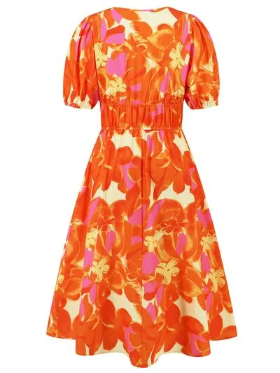 Serena Ruched Printed Surplice Short Sleeve Dress