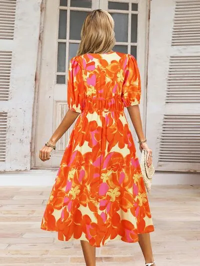 Serena Ruched Printed Surplice Short Sleeve Dress