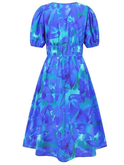 Serena Ruched Printed Surplice Short Sleeve Dress