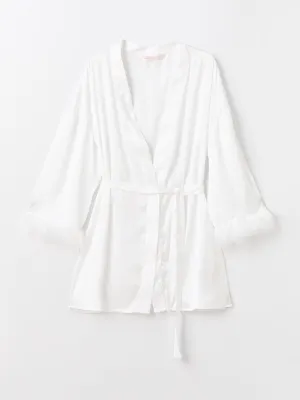 Shawl Collar Plain Long Sleeve Satin Women Dressing Gown