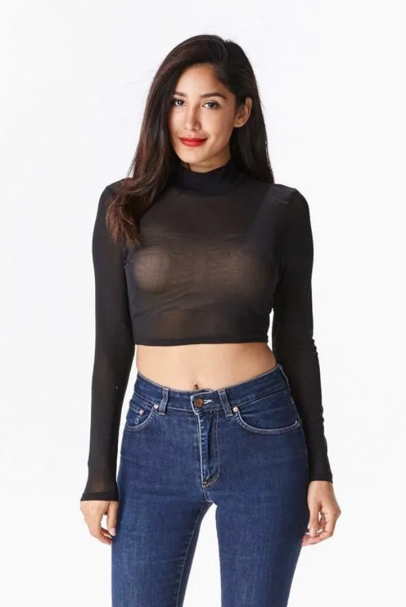 Sheer crop top-black