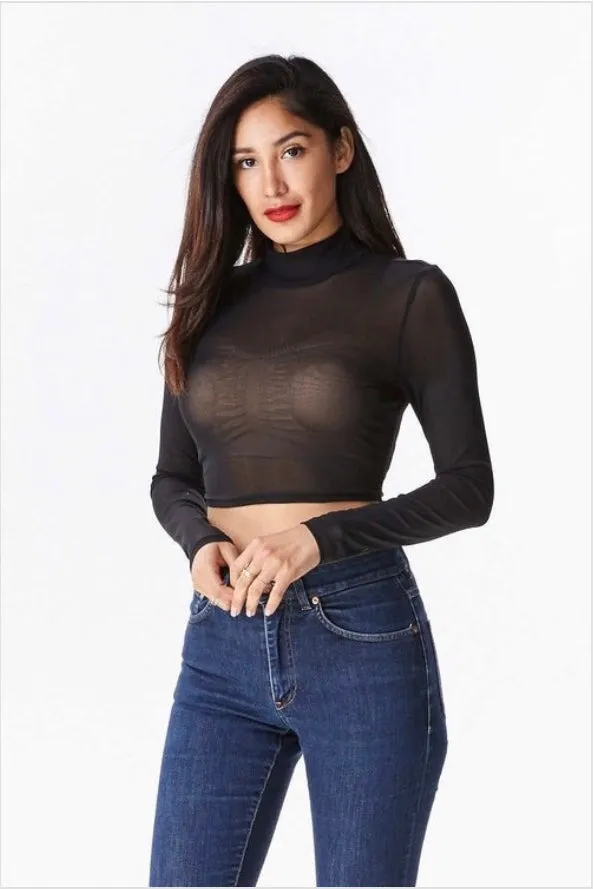 Sheer crop top-black