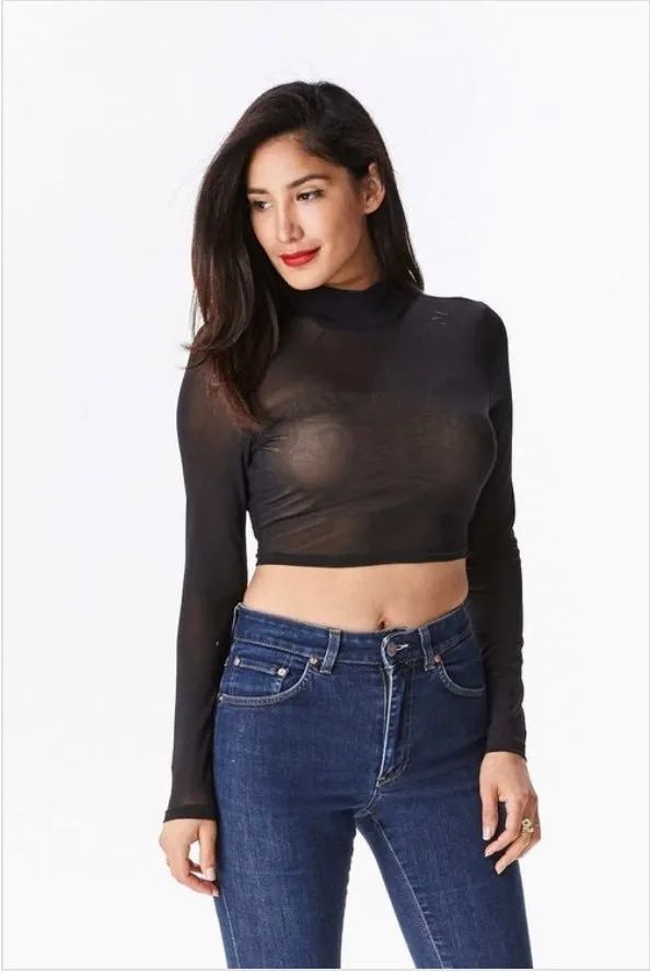Sheer crop top-black
