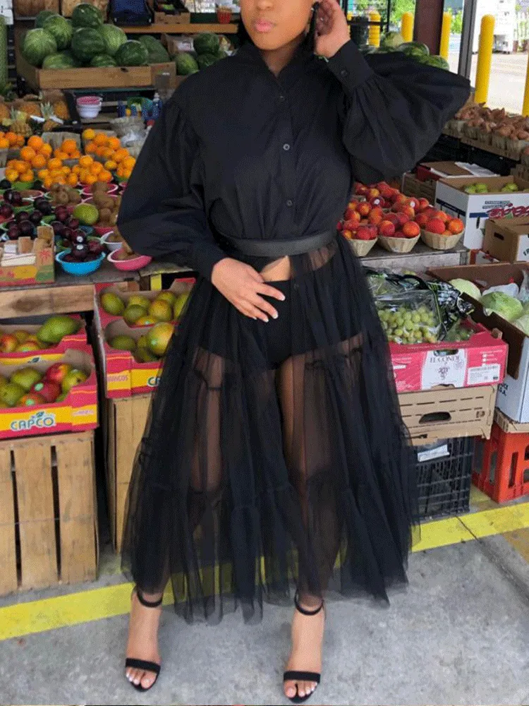 Sheer Mesh Patchwork Maxi Dress