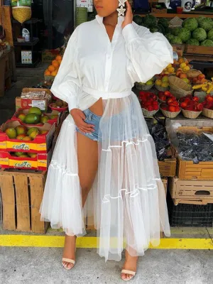 Sheer Mesh Patchwork Maxi Dress