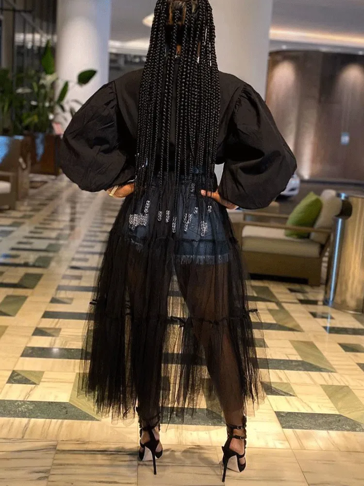 Sheer Mesh Patchwork Maxi Dress