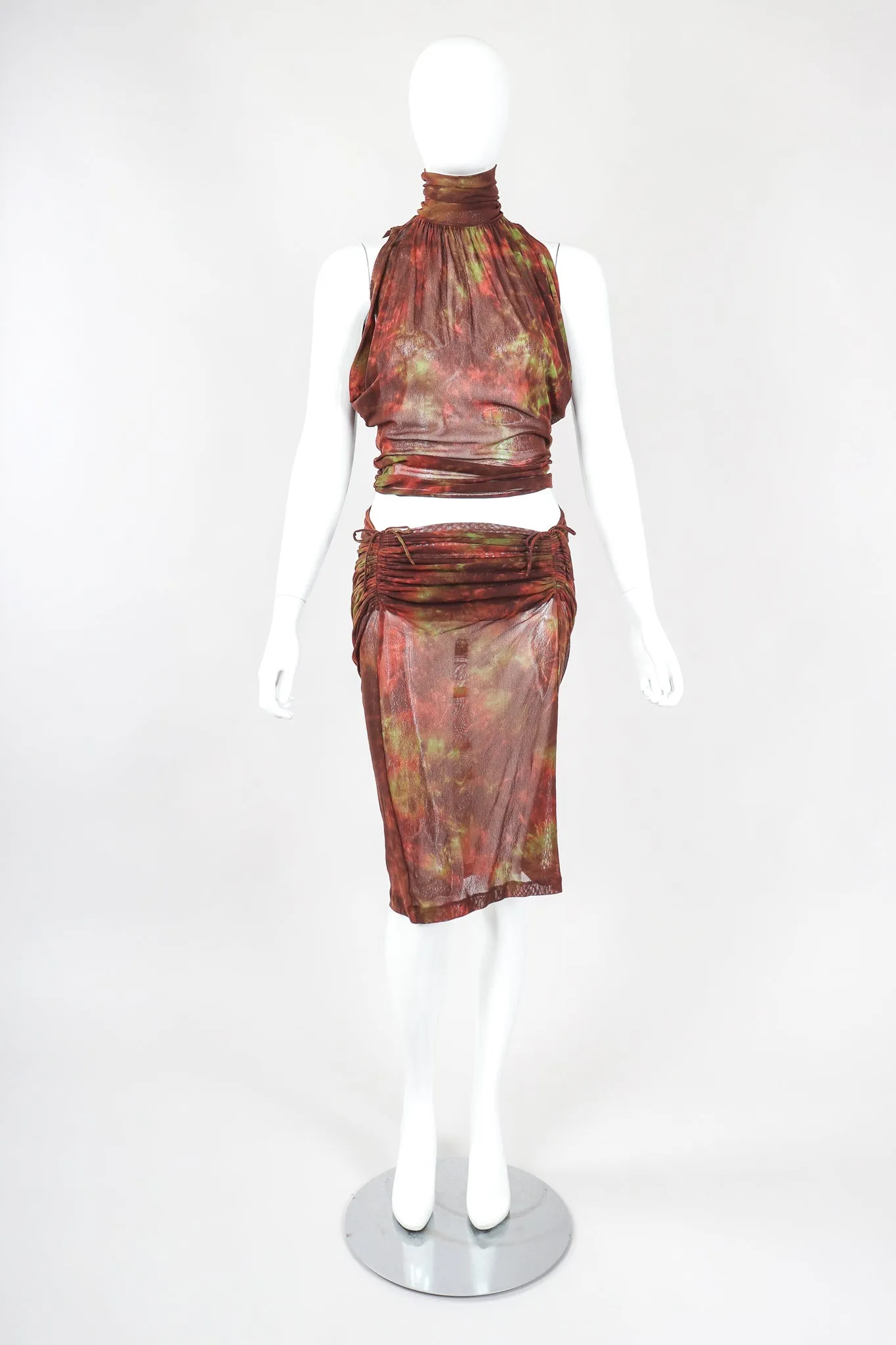 Sheer Mesh Sleeveless Turtleneck & Skirt Set
