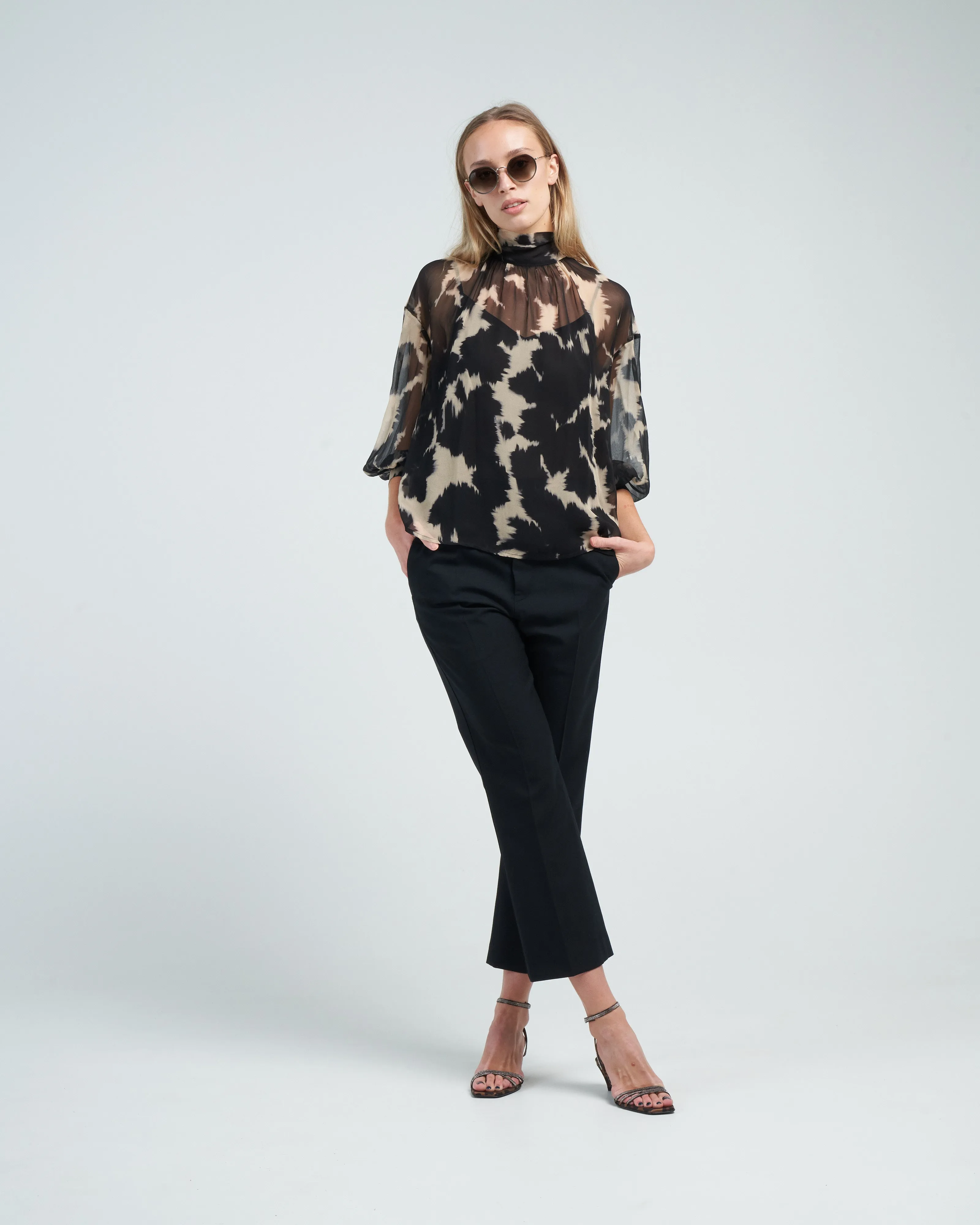 sheer print blouse - black