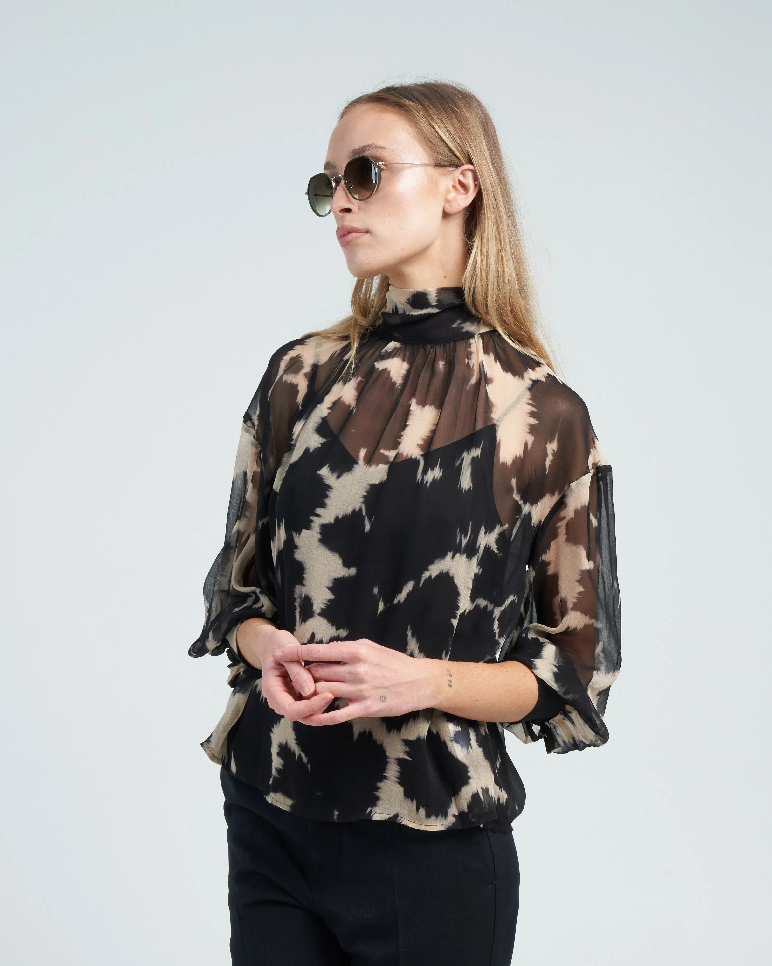 sheer print blouse - black