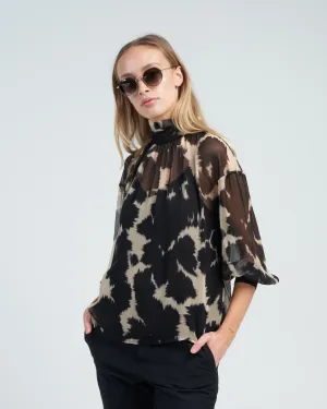 sheer print blouse - black