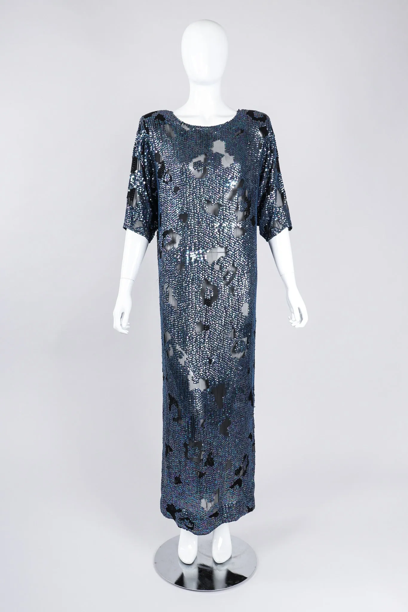 Sheer Sequined Shift Gown