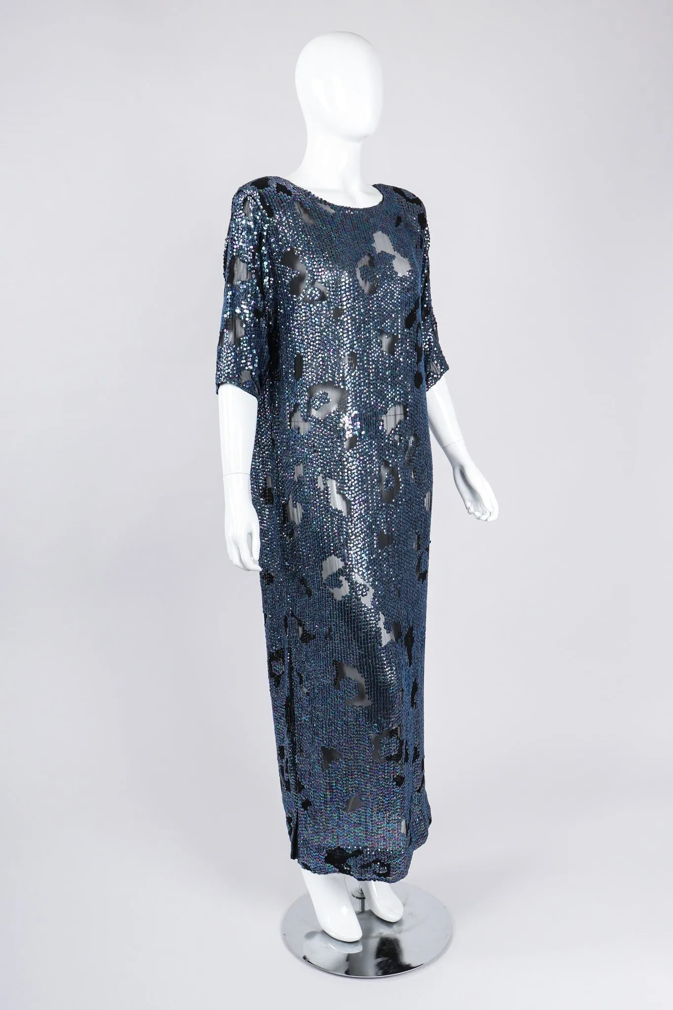 Sheer Sequined Shift Gown