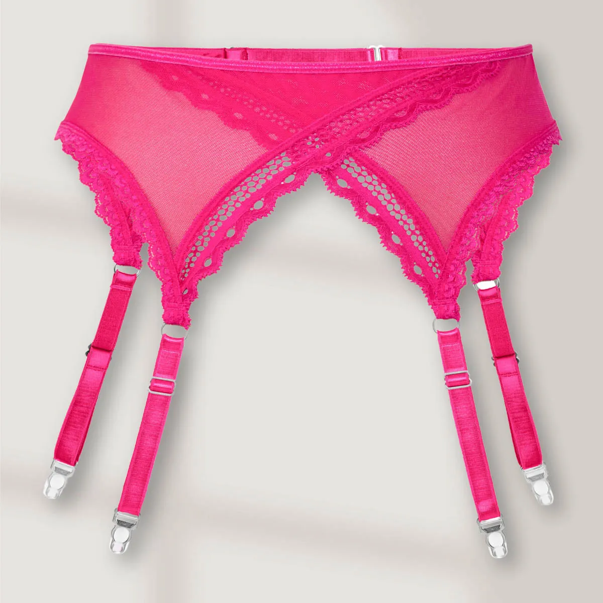 Sheerly Mesh Printed Adjustable Garter Belt in Hot Pink