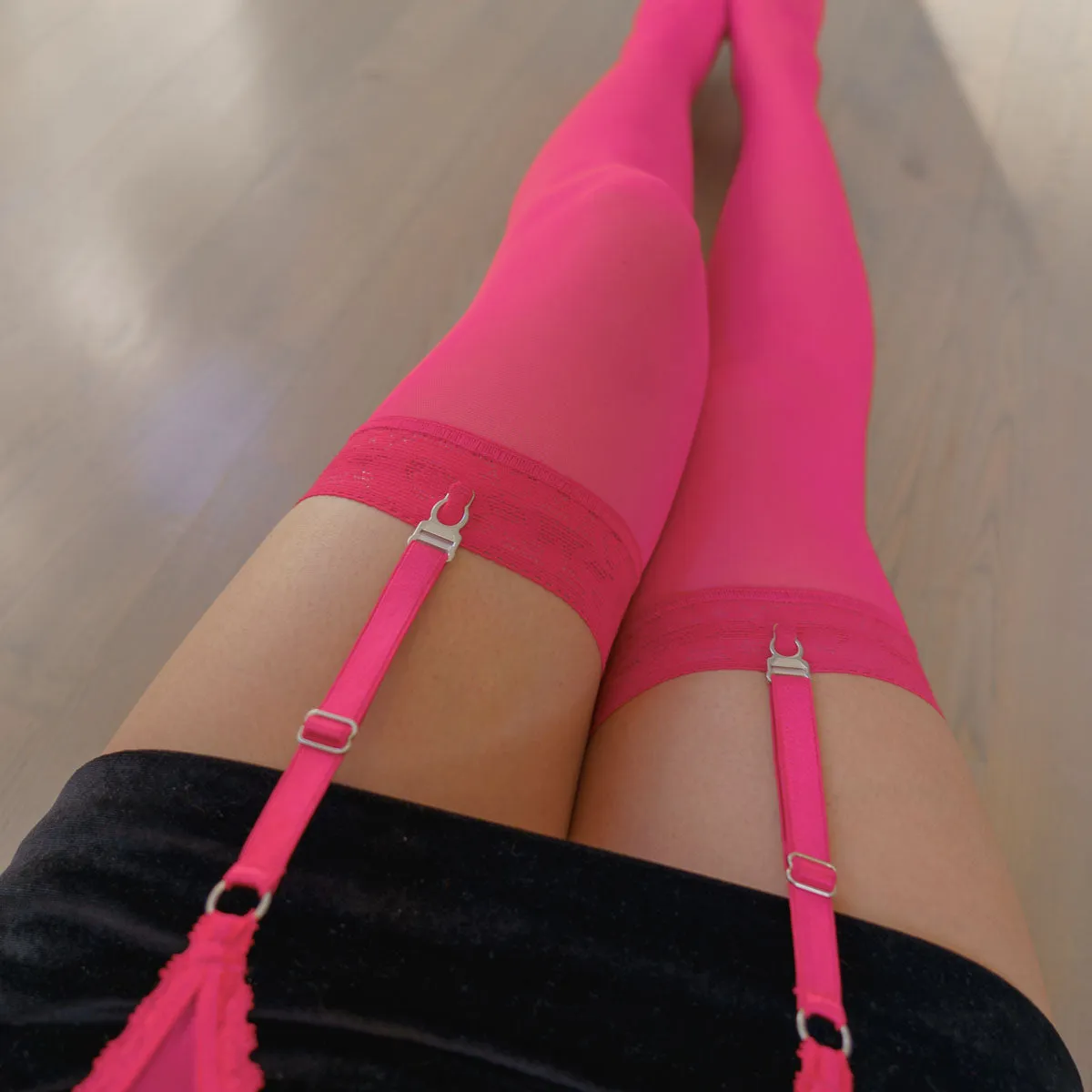 Sheerly Mesh Printed Adjustable Garter Belt in Hot Pink