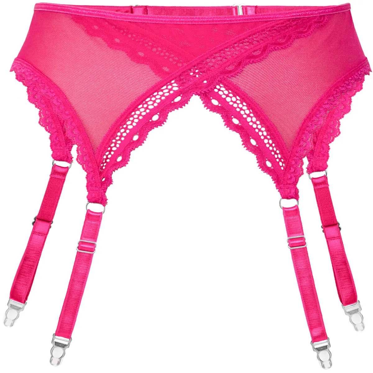 Sheerly Mesh Printed Adjustable Garter Belt in Hot Pink