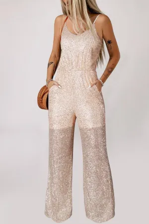 Shimmery Sleeveless Sequin Wide Leg Jumpsuit