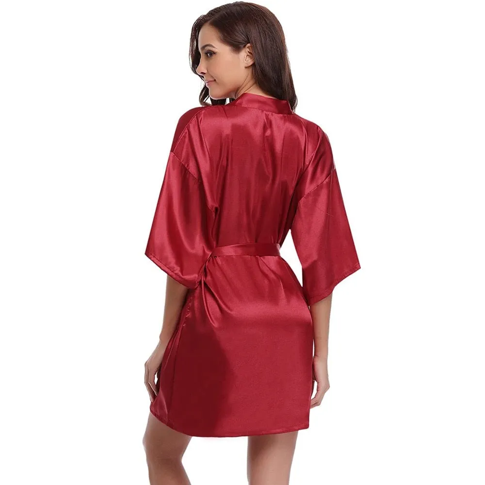Short Satin Kimono Bathrobe