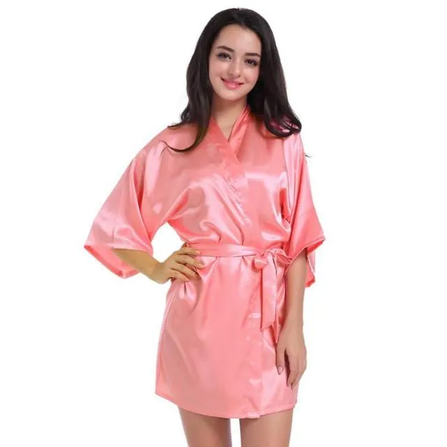 Short Satin Kimono Bathrobe