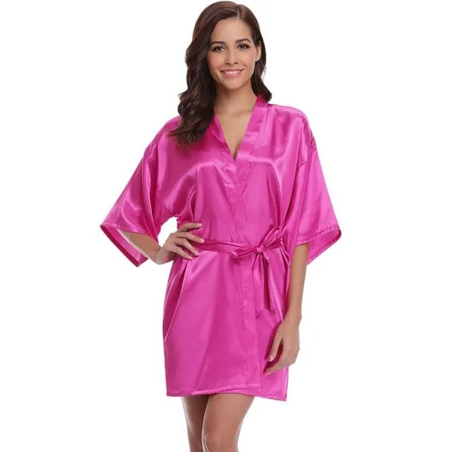 Short Satin Kimono Bathrobe