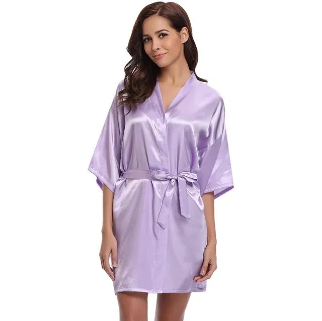 Short Satin Kimono Bathrobe