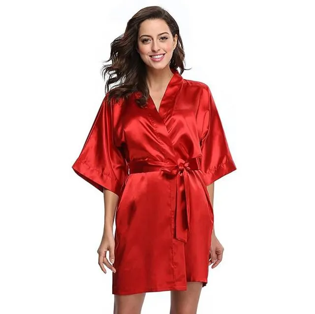 Short Satin Kimono Bathrobe