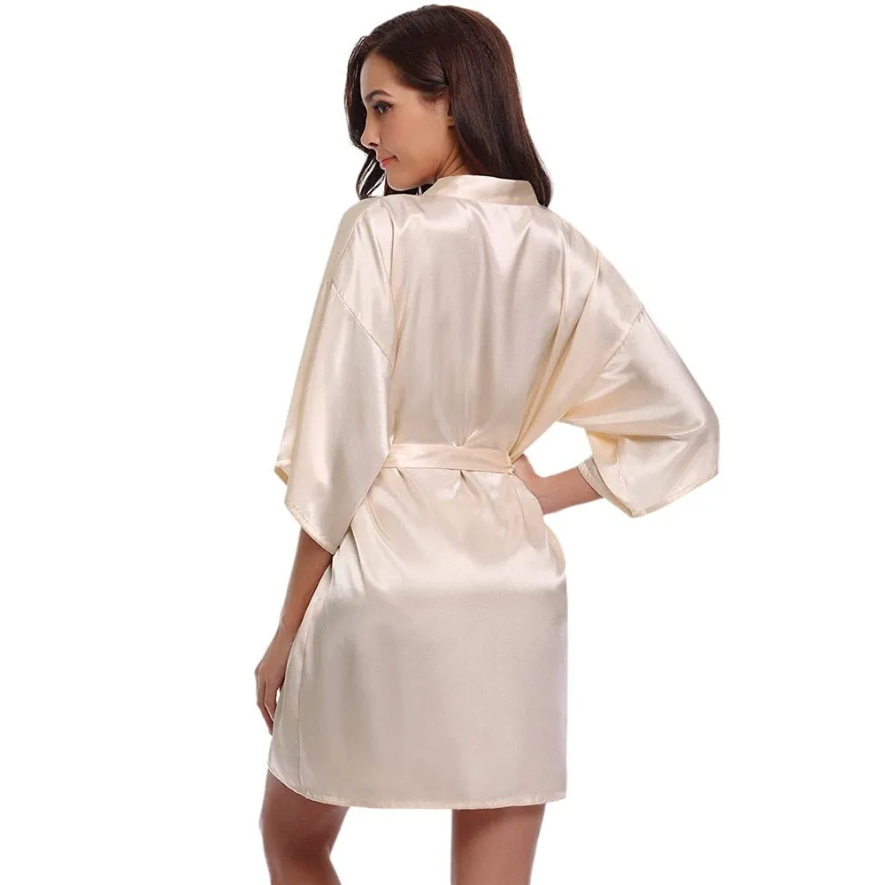 Short Satin Kimono Bathrobe