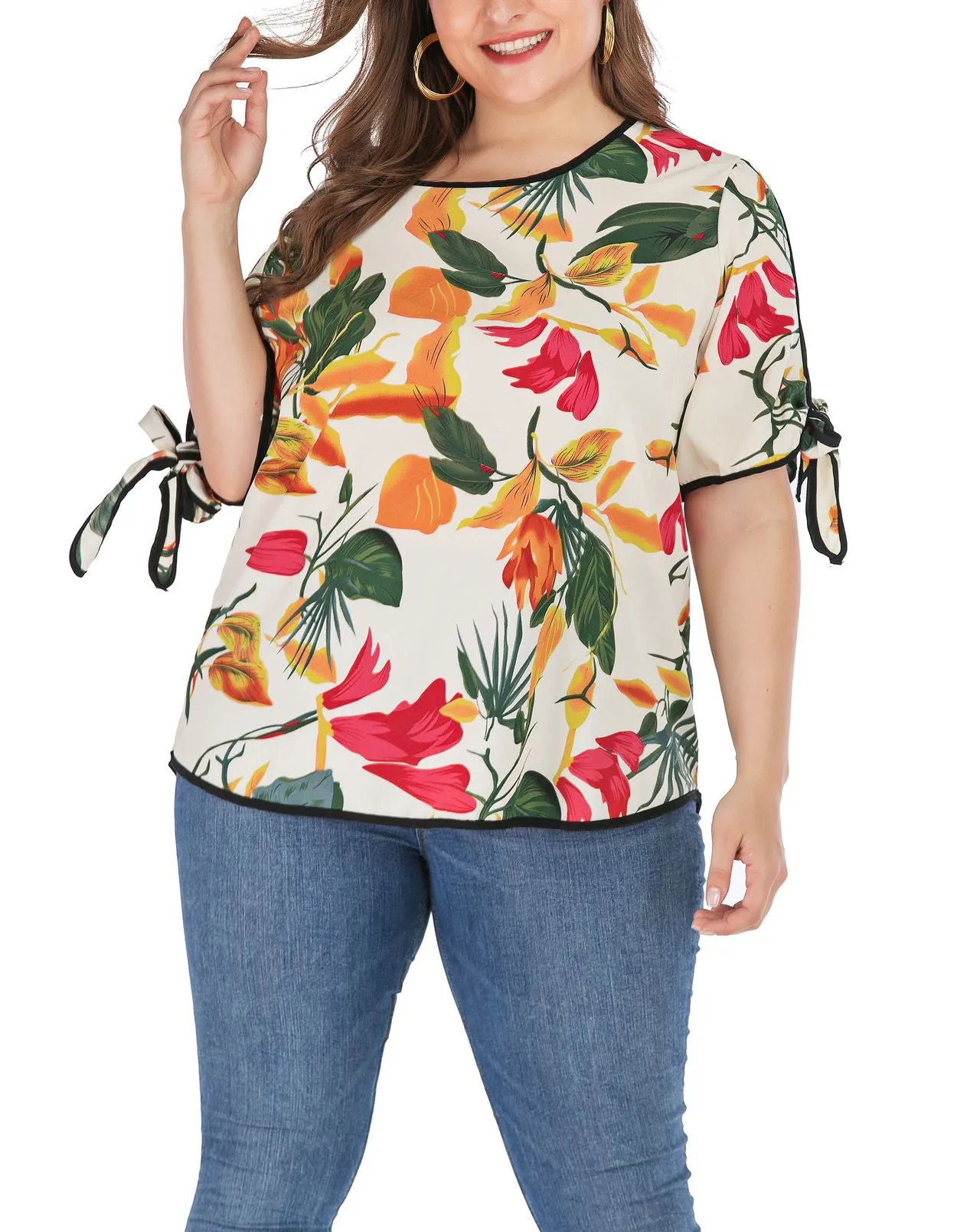 Short-sleeved Printed Large Size Tops Women