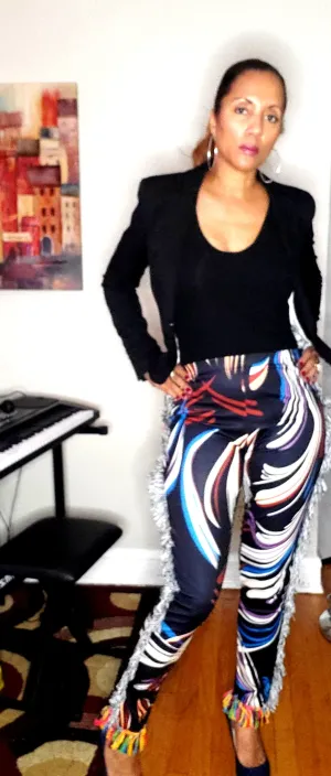 Side Tassels Striped Print 