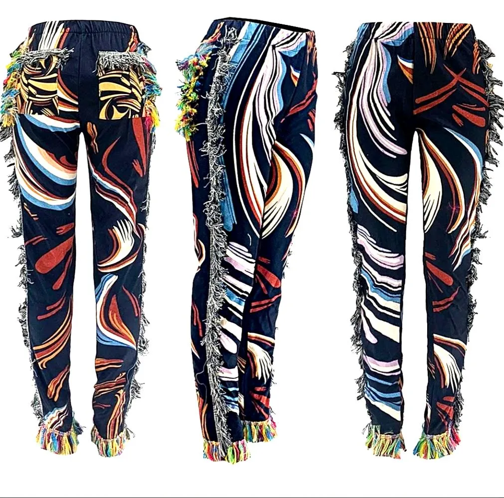 Side Tassels Striped Print 