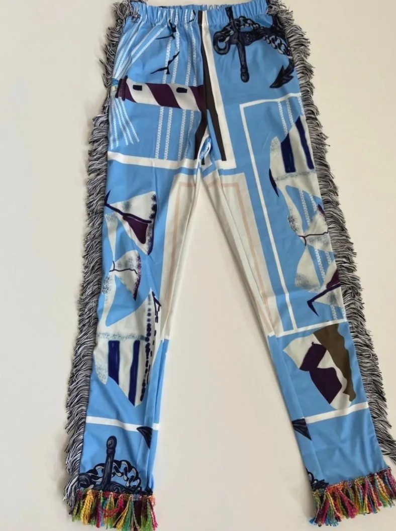 Side Tassels Striped Print 