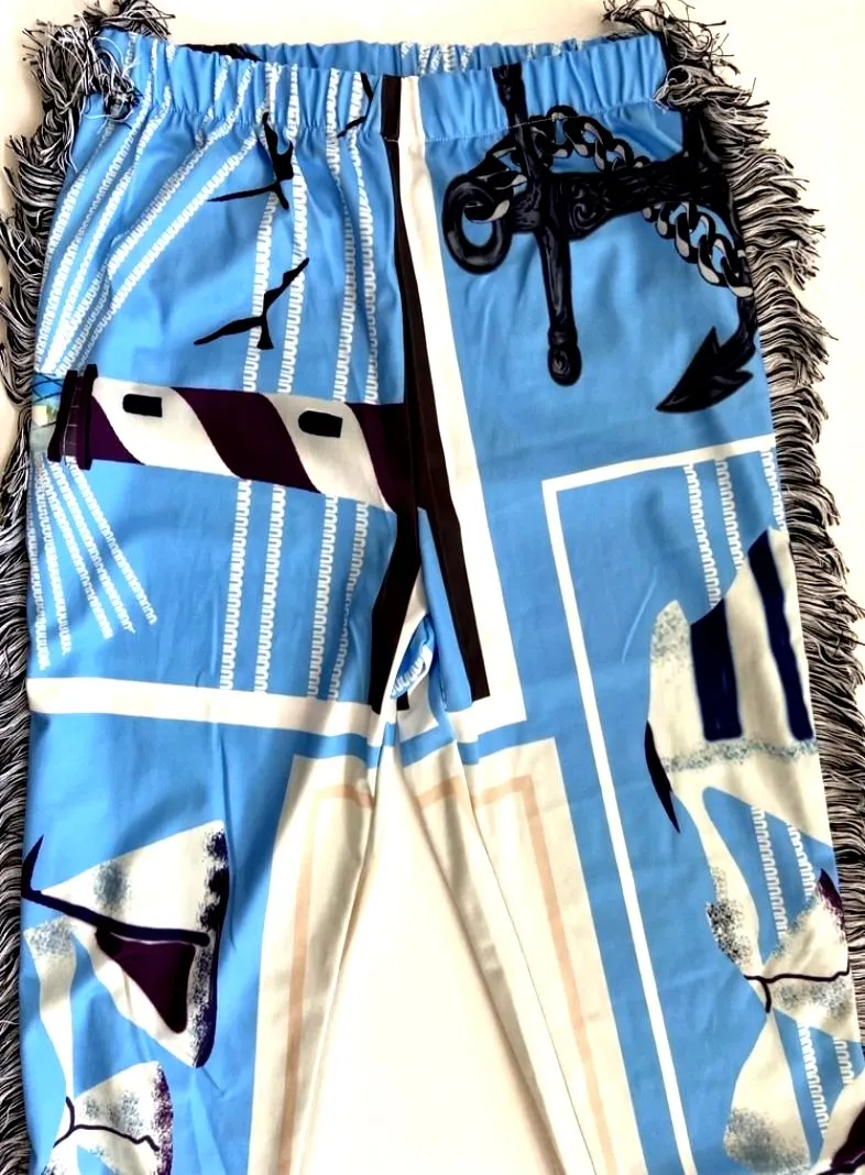 Side Tassels Striped Print 