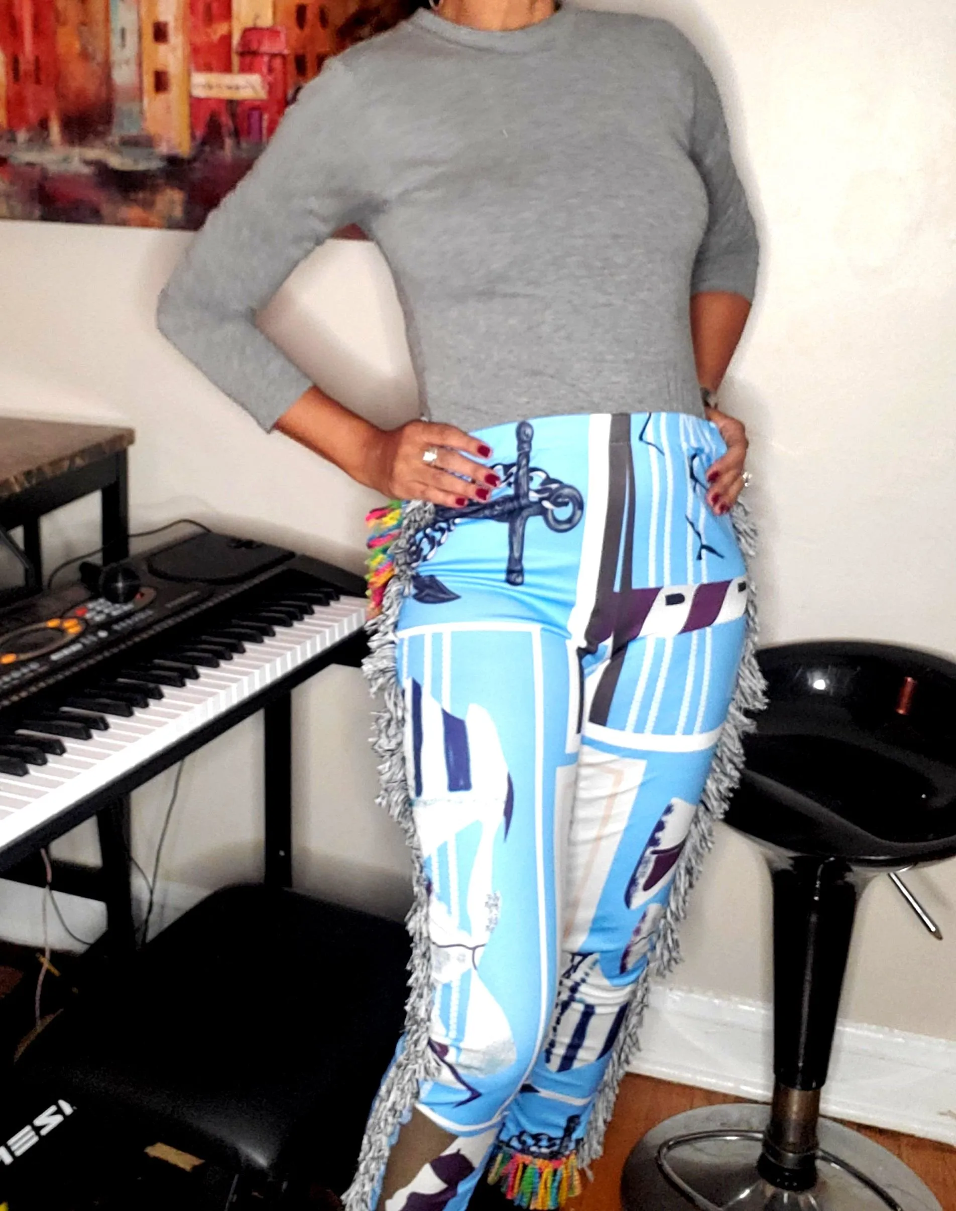 Side Tassels Striped Print 