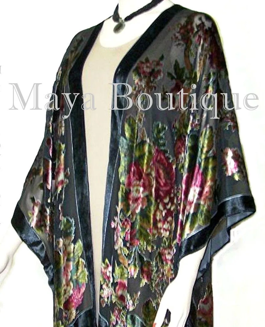 Silk Caftan Kimono Jacket Velvet Black Multi Gypsy Rose Maya Matazaro USA Made