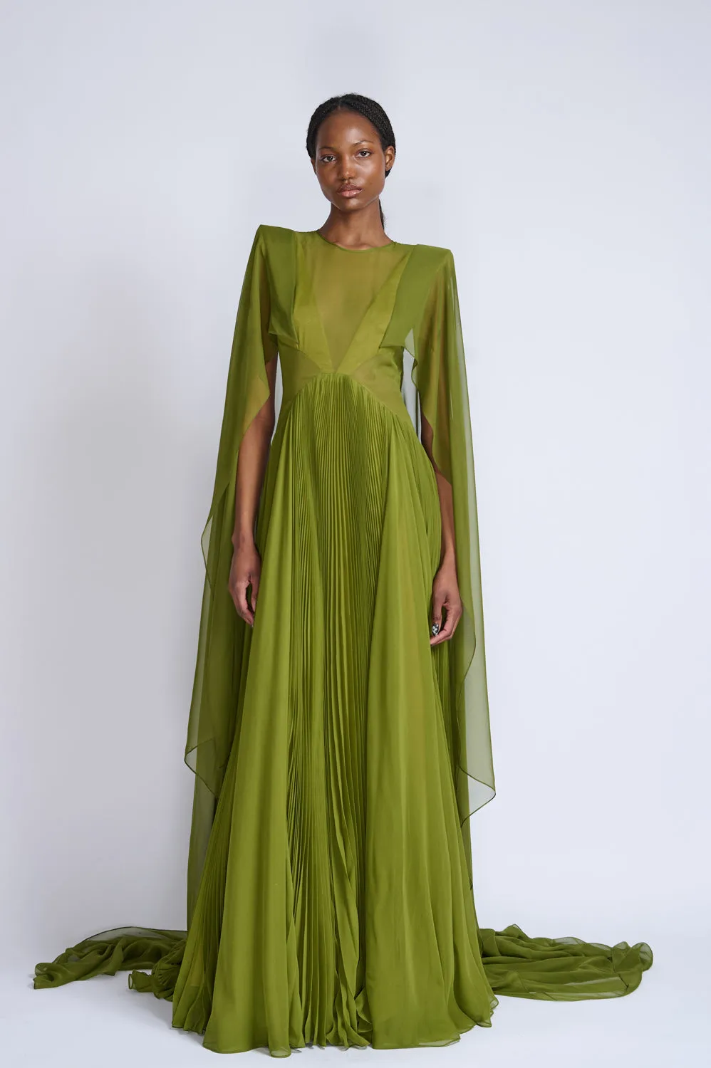 Silk Chiffon Pleated Cactus Gown