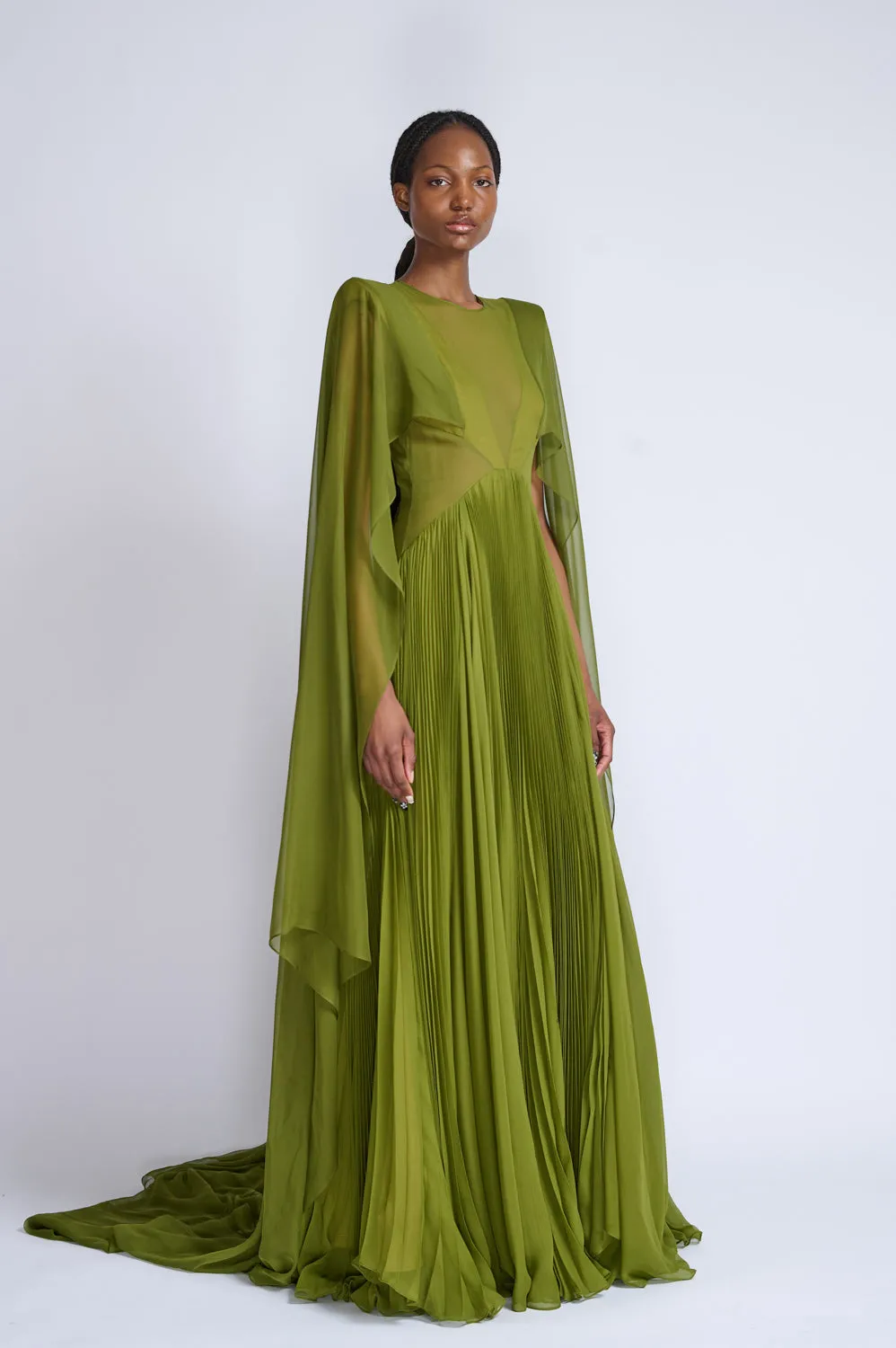 Silk Chiffon Pleated Cactus Gown