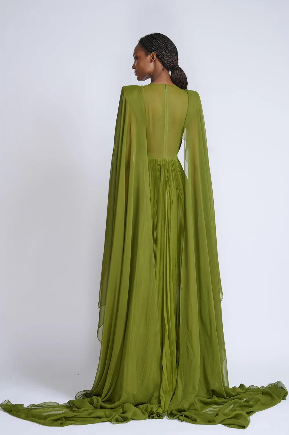 Silk Chiffon Pleated Cactus Gown