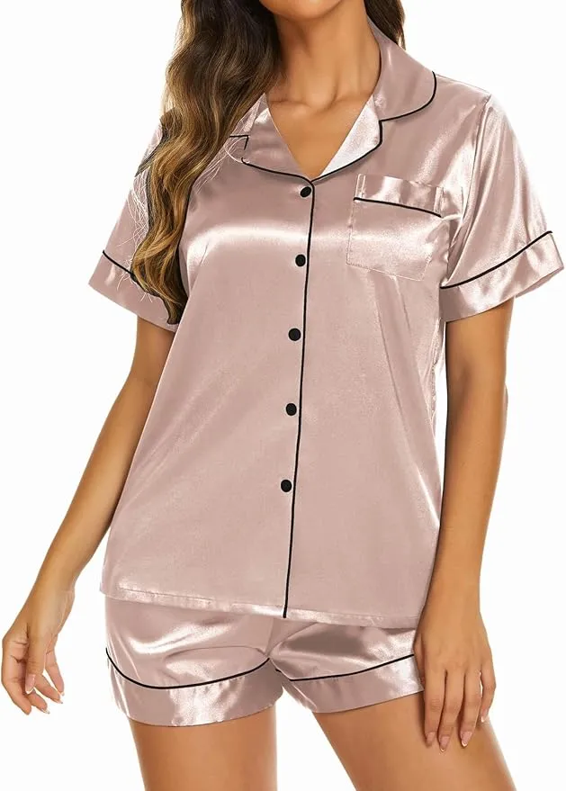 Silky Button Down Short Sleeve Pajamas