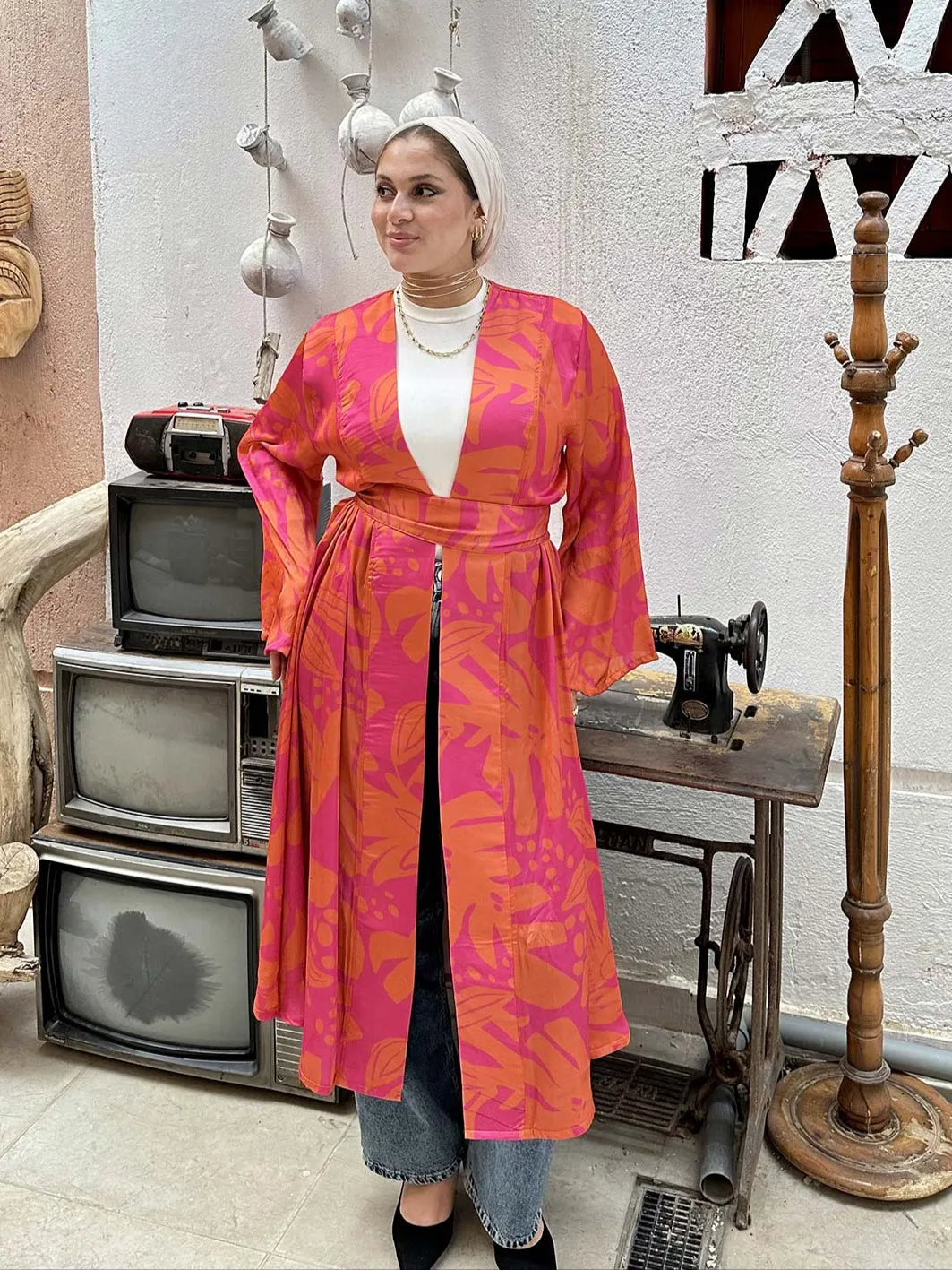 Silky Printed Kimono With Belt - Leocansa