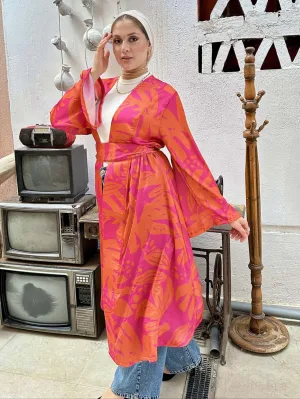 Silky Printed Kimono With Belt - Leocansa