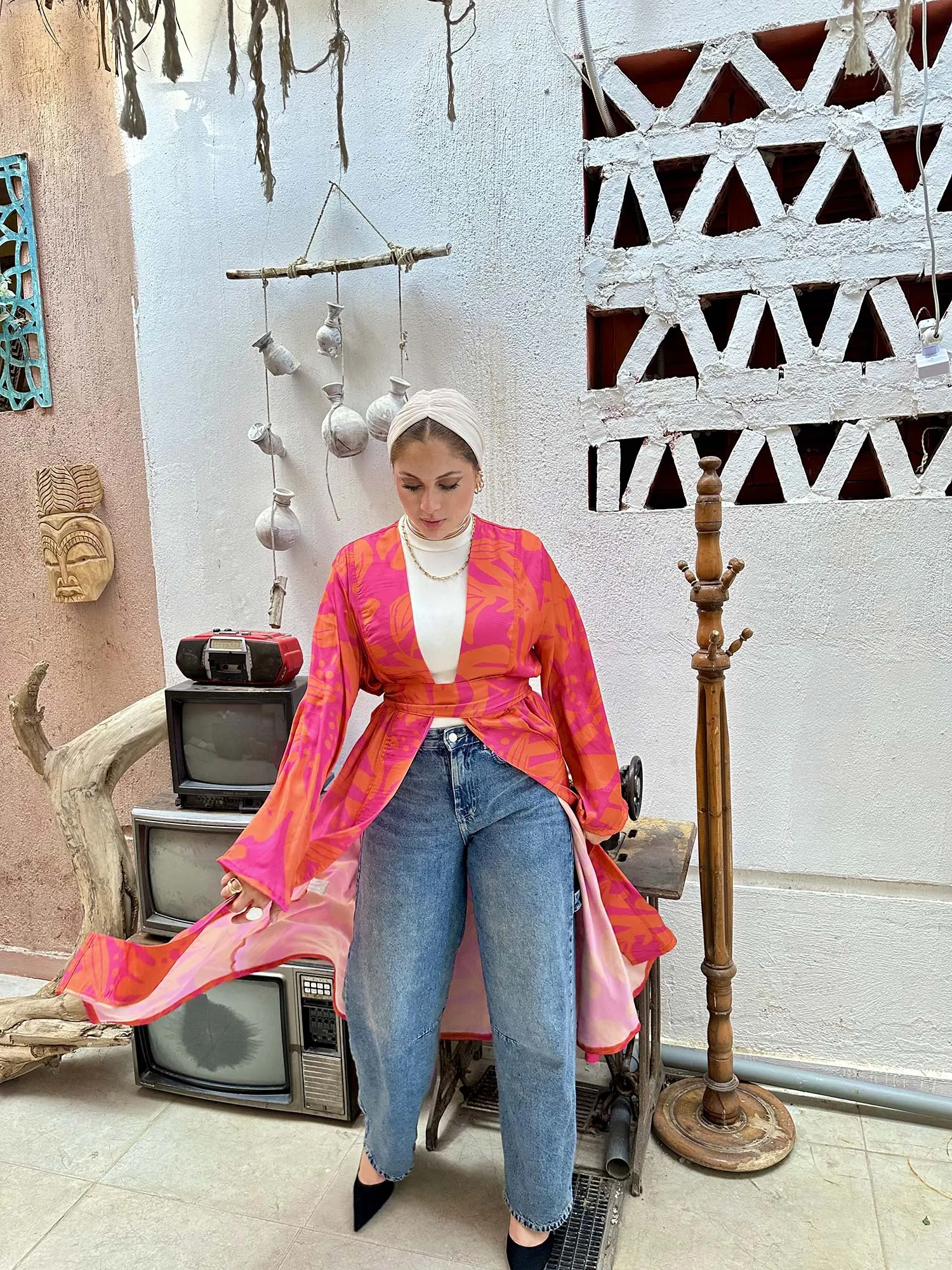 Silky Printed Kimono With Belt - Leocansa