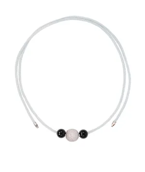 Silver and Black Onyx on Soft Aqua Kumi Cord Necklace