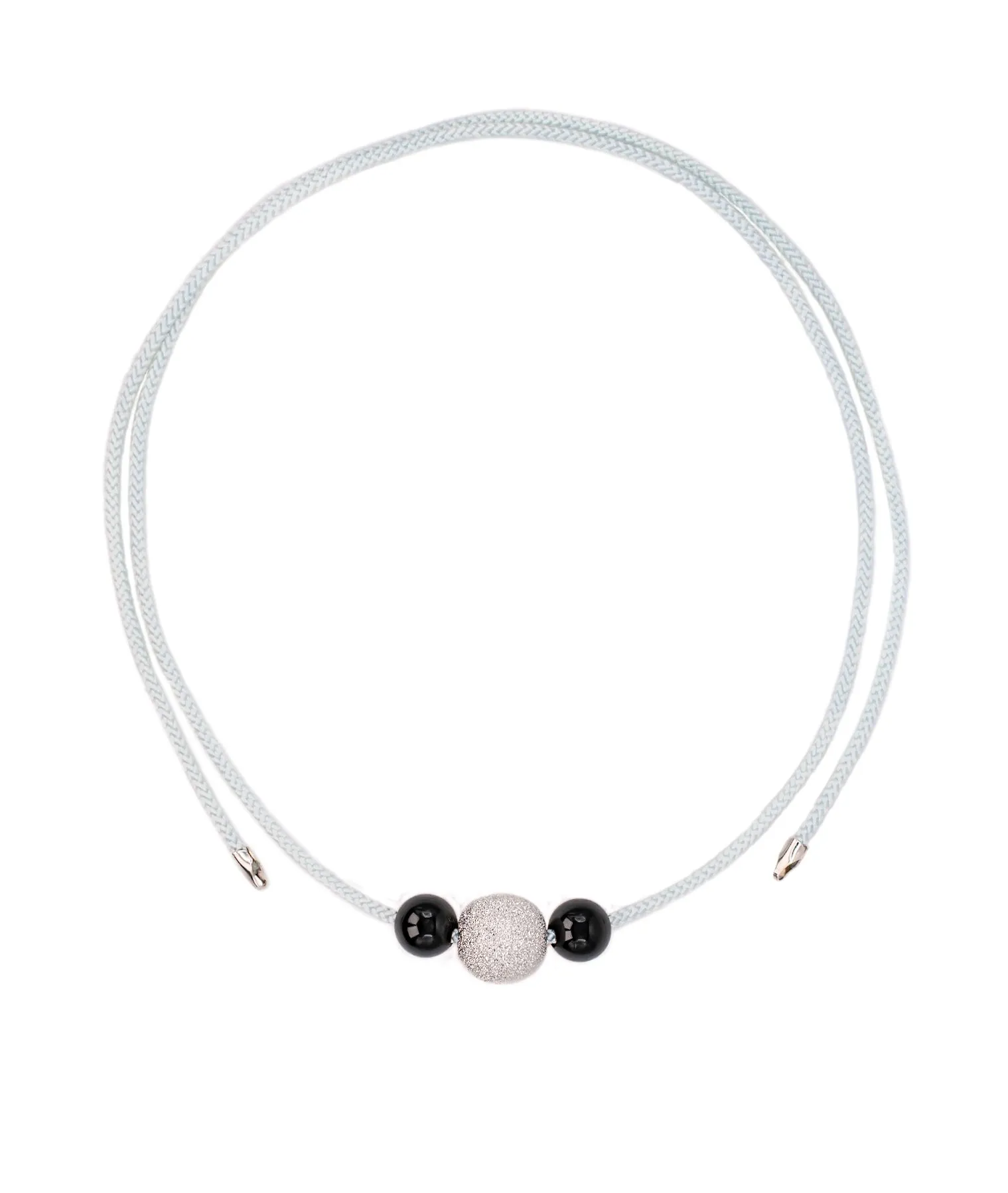 Silver and Black Onyx on Soft Aqua Kumi Cord Necklace