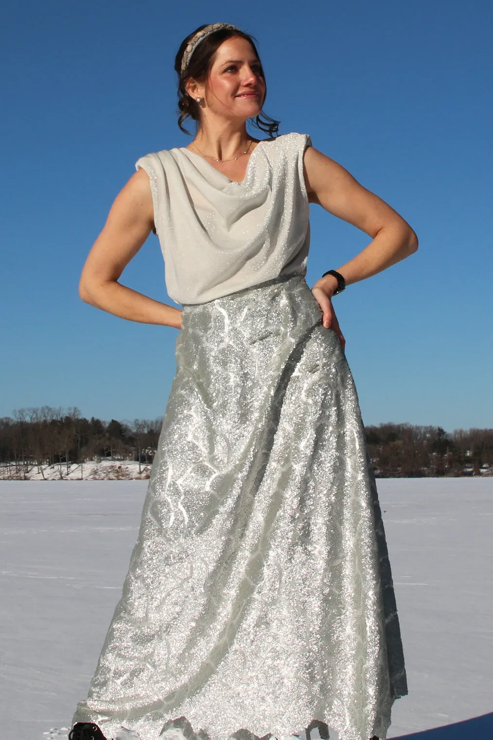 Silver Knit High Shoulder Blouse