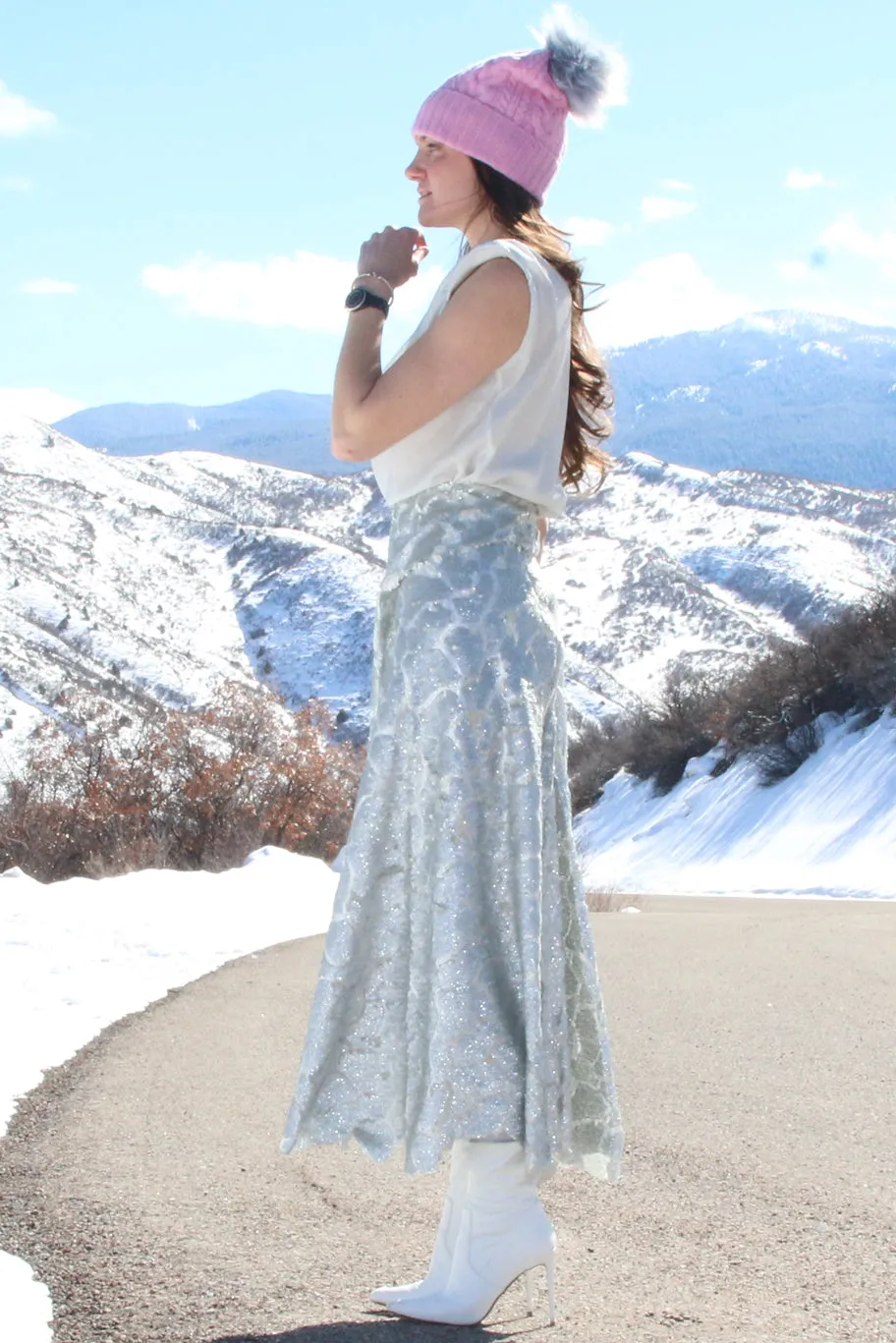 Silver Knit High Shoulder Blouse